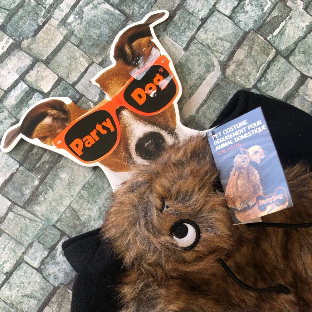 Party Dog Black Fuzzy Spider Dog Costume Sz L/XL